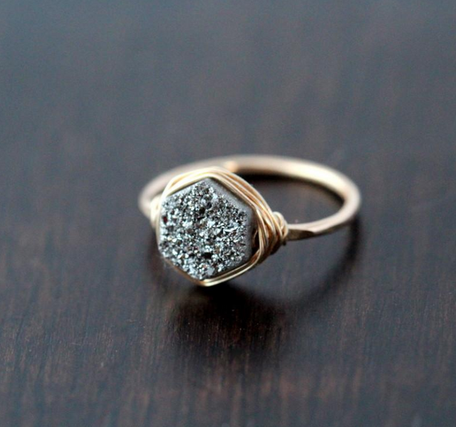 Platinum Druzy Hexagon Ring, Natural Rings - Phiyani Rue