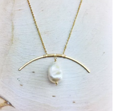 Crescent Pearl Necklace -14K Gold, Natural Necklace - Phiyani Rue