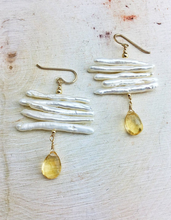 Mother Pearl Earrings - 14K Gold, Natural Earrings - Phiyani Rue