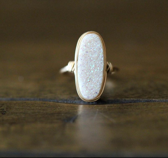 White Oval Druzy Statement Ring, Natural Rings - Phiyani Rue