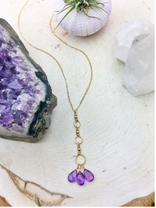 Triple Moon Amethyst Drops Necklace - 14K Gold, Natural Necklace - Phiyani Rue
