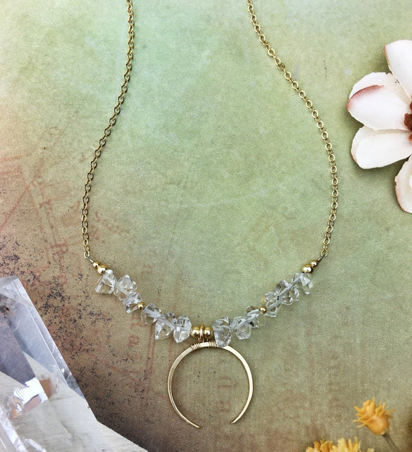 Herkimer Crescent  Necklace - 14K Gold, Natural Necklace - Phiyani Rue