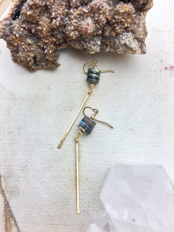Labradorite Stacked Cluster Earrings -14K Gold, Natural Earrings - Phiyani Rue