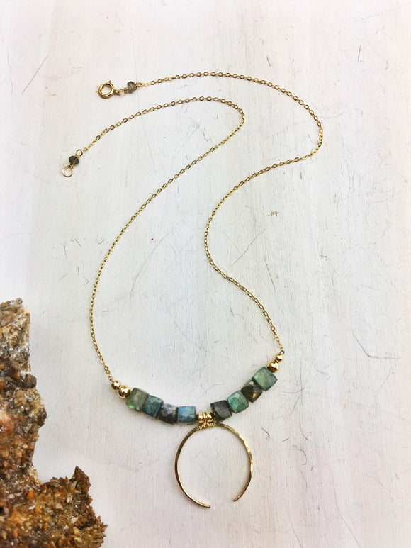 Crescent Labradorite Necklace -14K Gold, Natural Necklace - Phiyani Rue