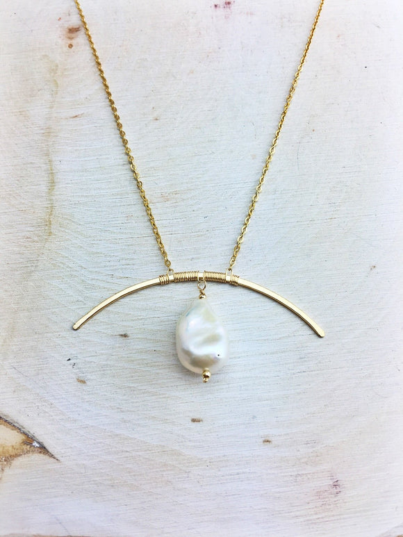 Crescent Pearl Necklace -14K Gold, Natural Necklace - Phiyani Rue