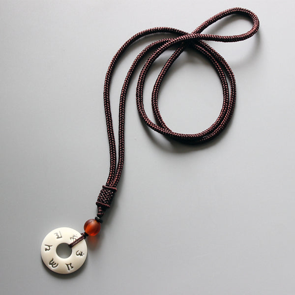 OM Tagua Nut Pendant with Rope chain (Unisex), Symbolic Necklace - Phiyani Rue