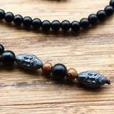 Matte Bead Necklace w/Hematite Carved ethnic Bead for Men,  - Phiyani Rue