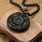 Black Obsidian Stone Carved BaGua w/ Necklace Unisex, Amulet - Phiyani Rue