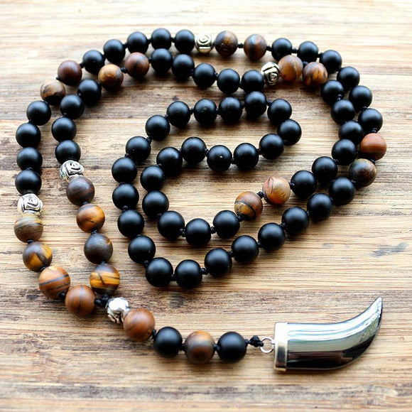 Tiger's Eye and Black Agate Beaded Necklace w/ Hematite for men, Men's Necklace - Phiyani Rue
