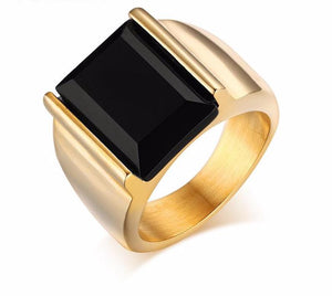 Black Onyx Stainless Steel Ring for Men (Size 7-12), Men's - Phiyani Rue