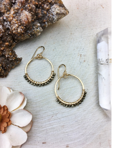 Pyrite Hoop Earrings -14K Gold, Natural Earrings - Phiyani Rue